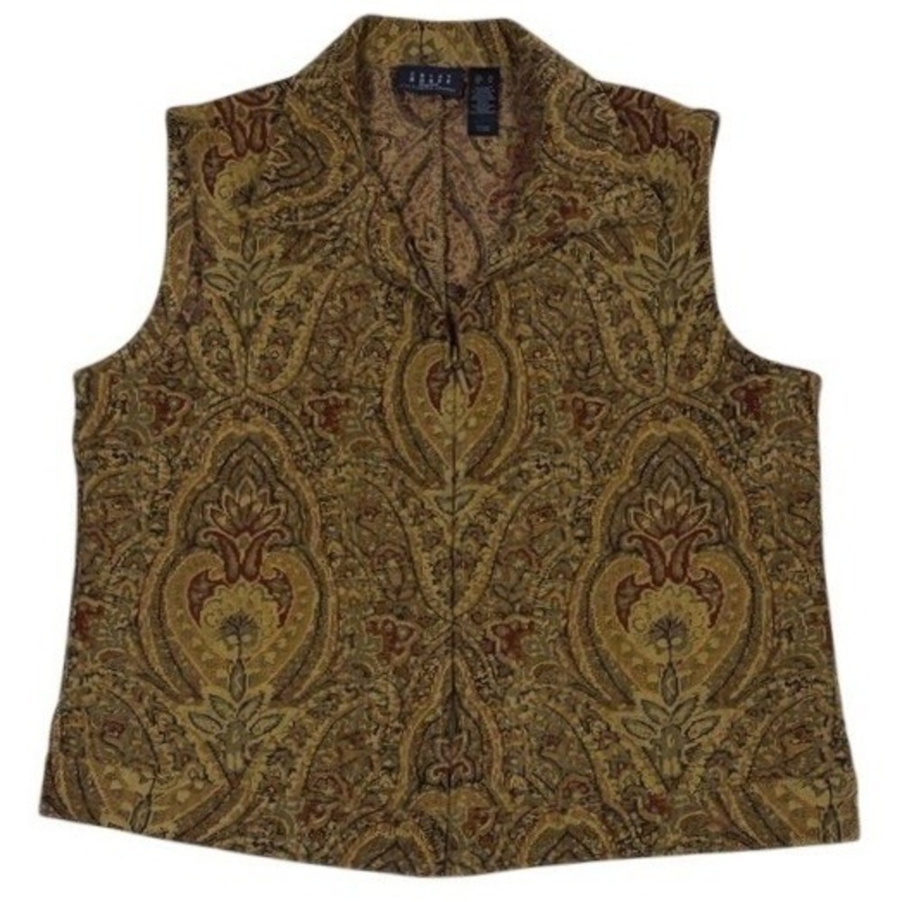 Crazy Horse Liz Claiborne Paisley Tapestry Zip Front‎ Vest Brown Tan Womens XL